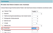 Bildschirmfoto Einbinden des Felds Download in die Suchmaske